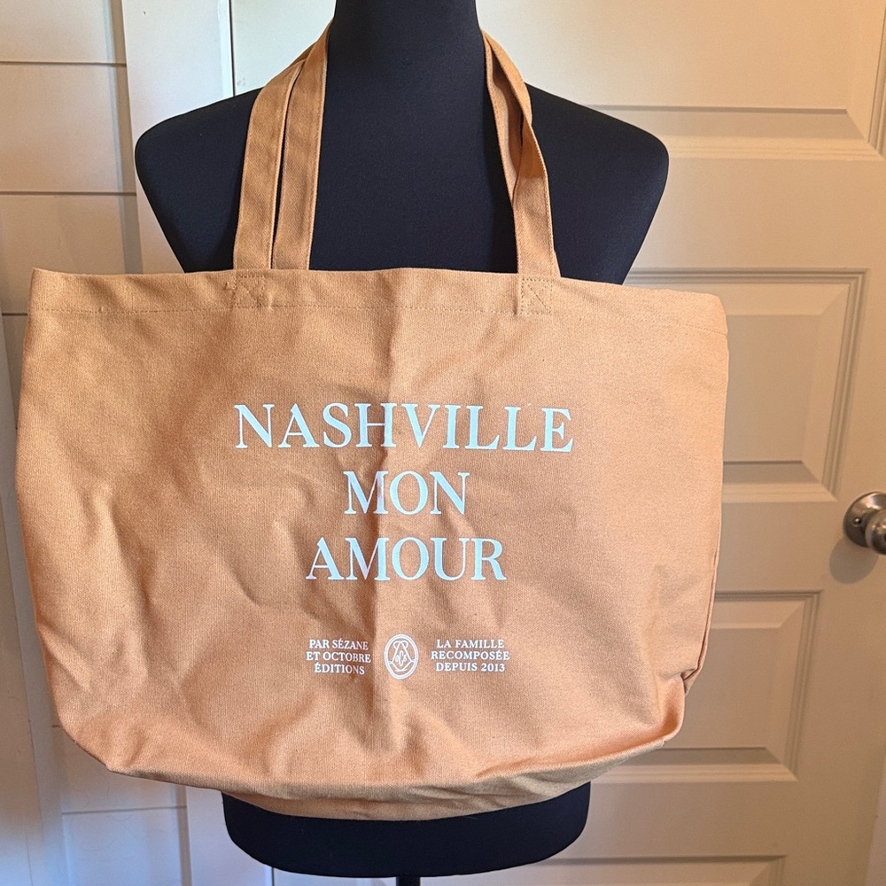 Sezane Nashville Mon Amour Beige Canvas Tote Bag